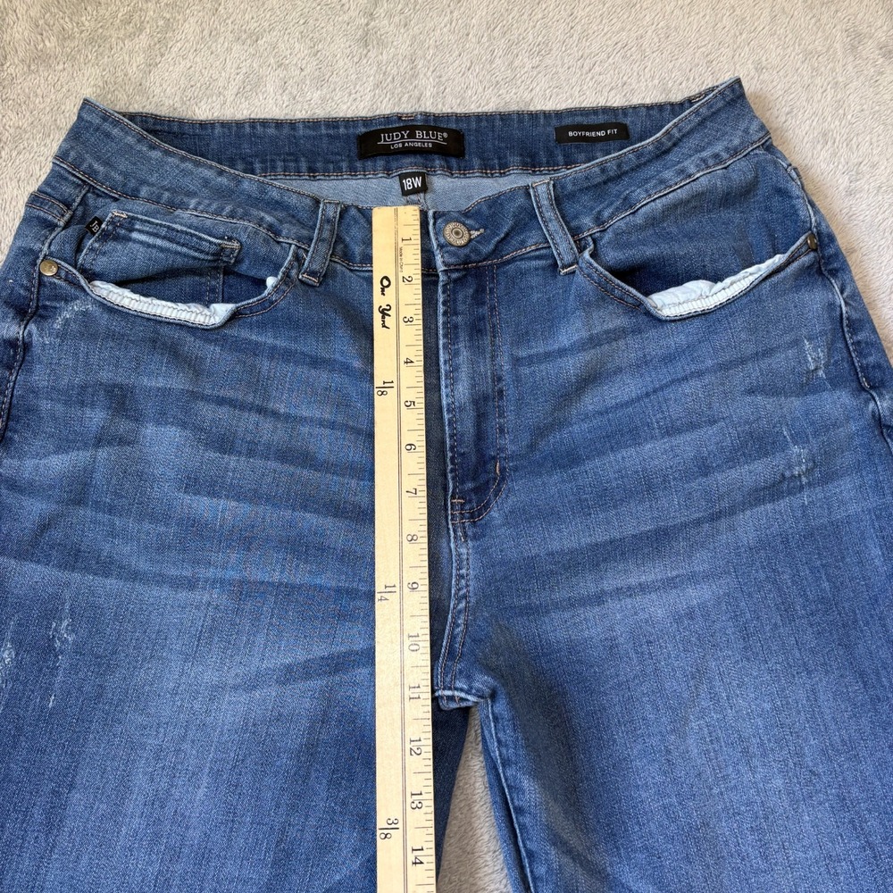 Judy Blue Jeans Womens 18W Plus Blue Boyfriend Fit Mid Rise Frayed Hem Dem - Picture 5 of 12